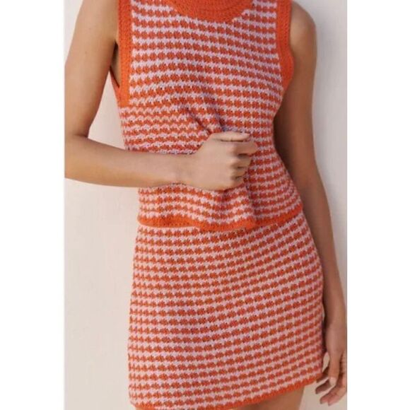 ZARA LILAC PURPIE ORANGE CROCHET CHECK 60'S INSPIRED TOP size L - Picture 6 of 8